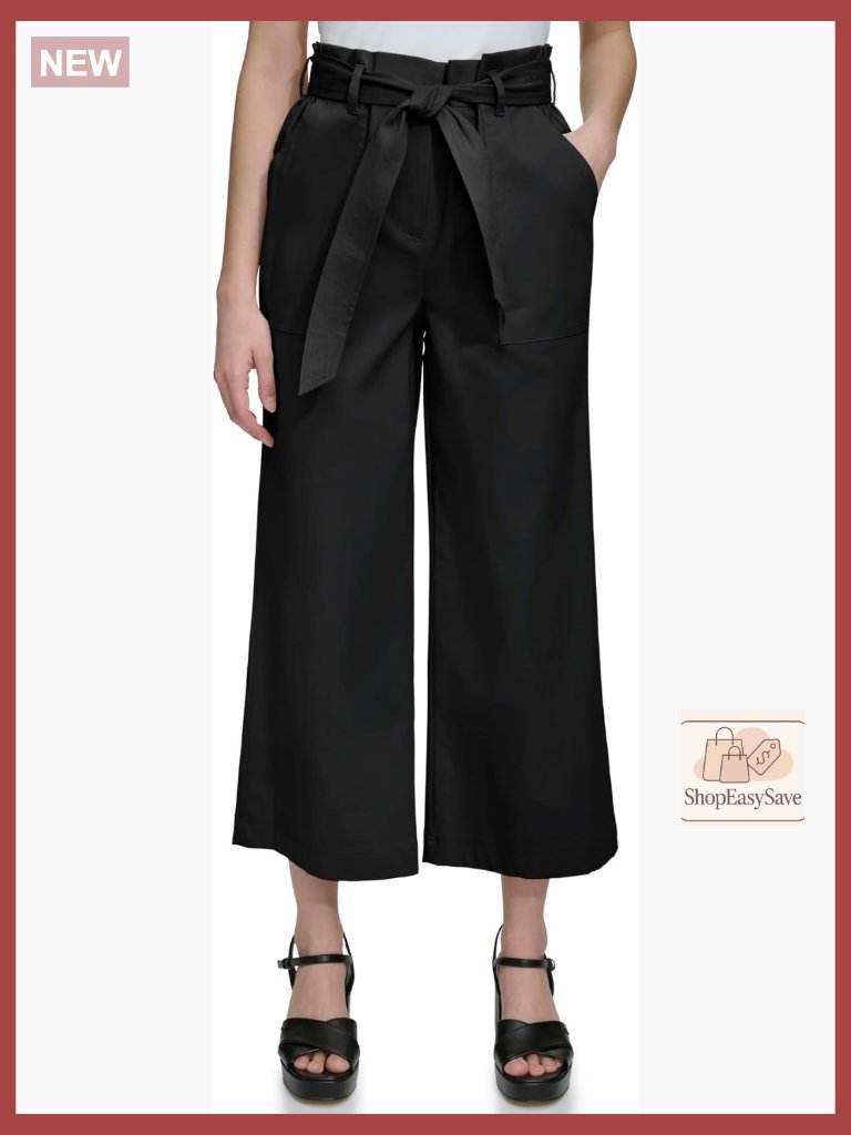 Cropped Wide Leg Pants With Belt Casual Chic Minimalist Woven Cotton Blend